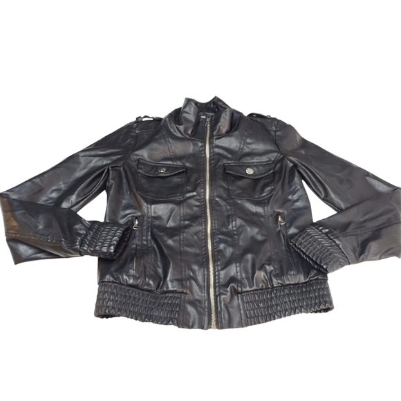 Miss London Women's Black Faux Leather Bomber/Biker Jacket Size M - Picture 3 of 9